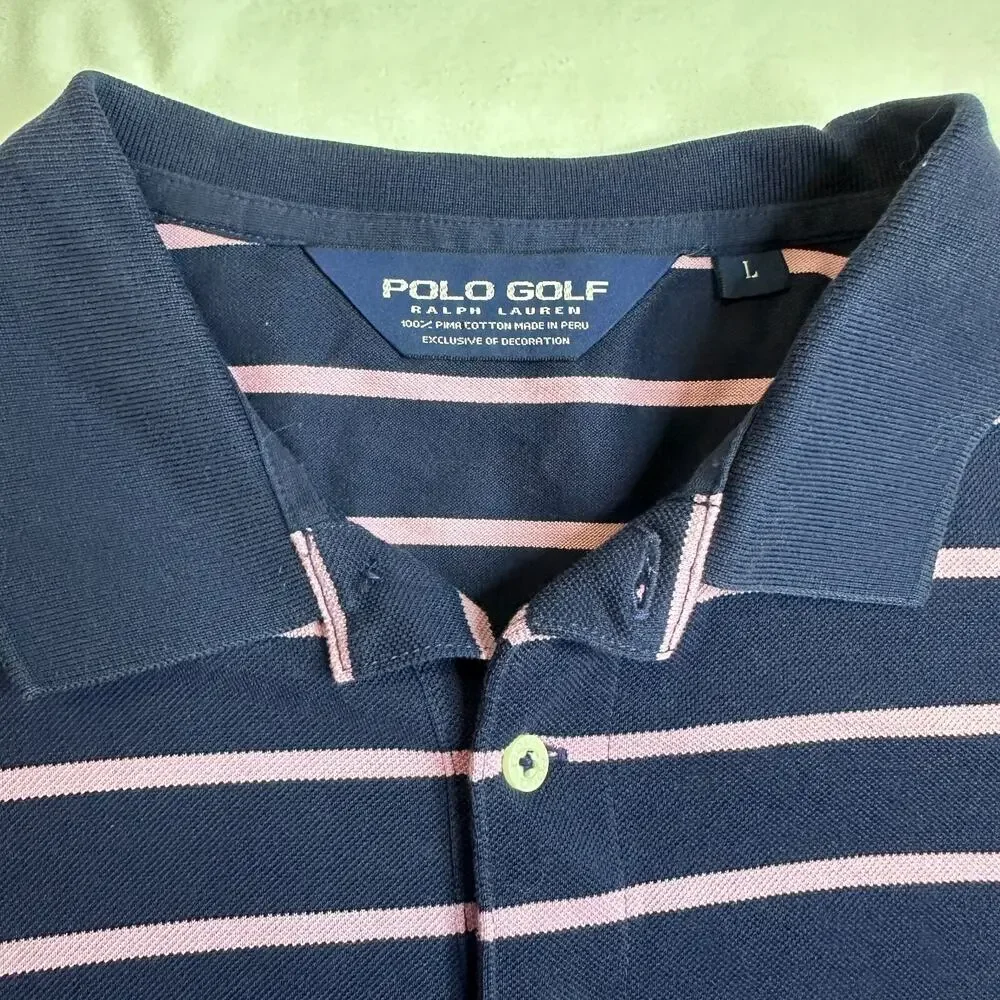 RLX Ralph Lauren Golf Polo‎ Men’s Large Striped Pink Blue Moisture Wicking